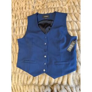 Liverpool Los Angeles Blue Tailored Button Up Vest‎ Size L Preppy Dark Academia